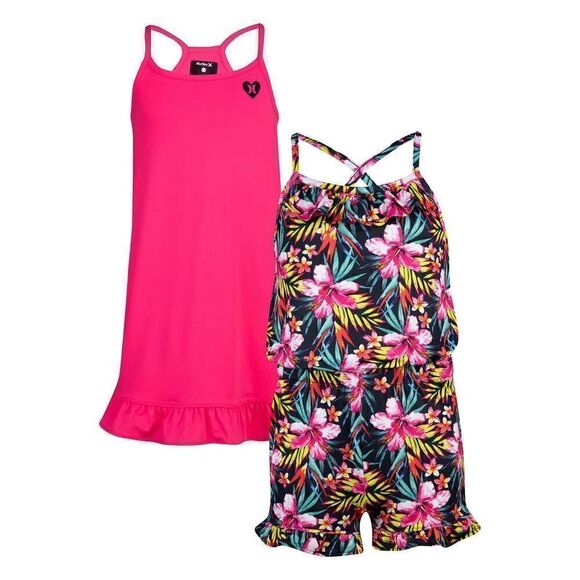 NWT ☀️ Hurley Youth 2-pack Dress and Romper Pink and Floral - Picture 8 of 14